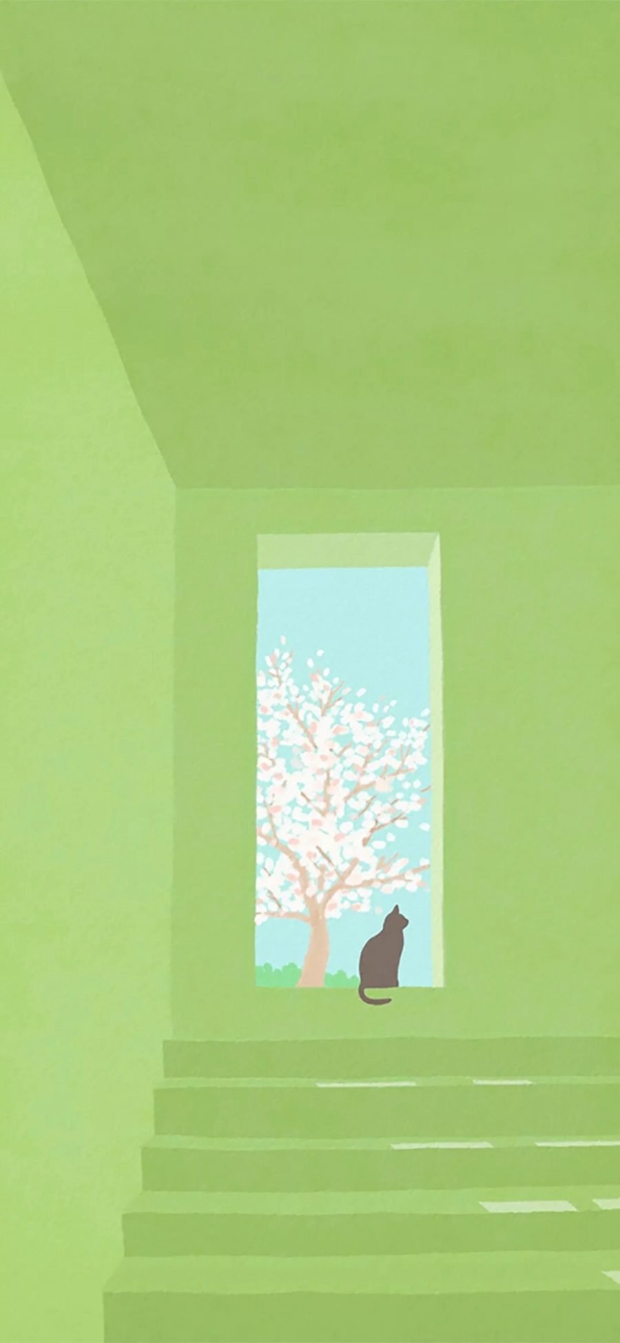 [2436×1125]插图 绿色 猫咪 树木 苹果手机动漫壁纸图片