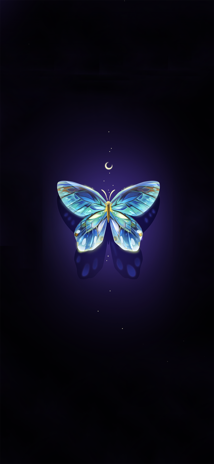 [2436×1125]插图 蝴蝶 蓝色 唯美 苹果手机动漫壁纸图片