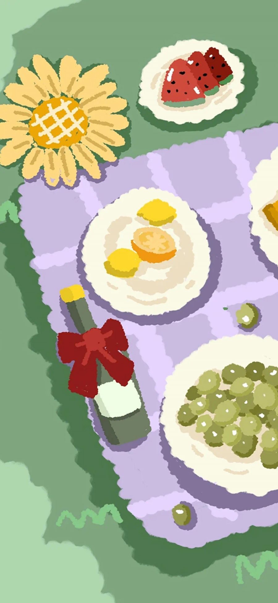 [2436×1125]插图 野餐 葡萄酒 向日葵 苹果手机动漫壁纸图片