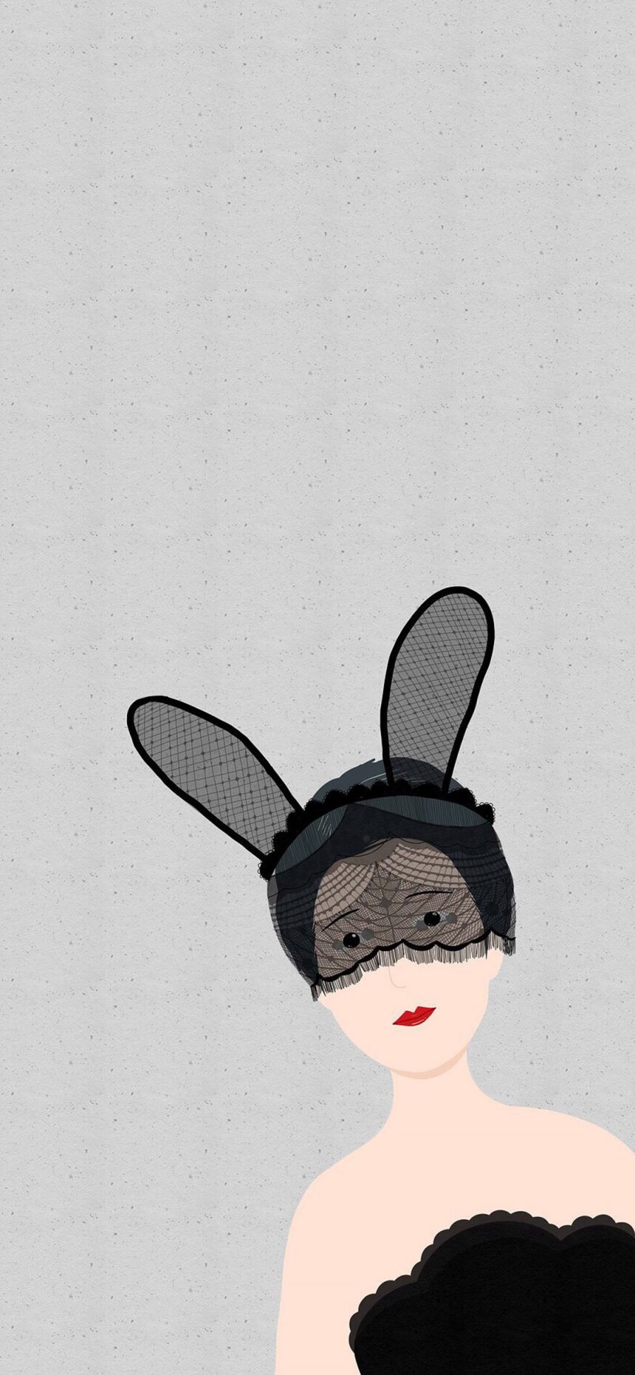 [2436×1125]插画 兔女郎 黑白 蕾丝 苹果手机动漫壁纸图片