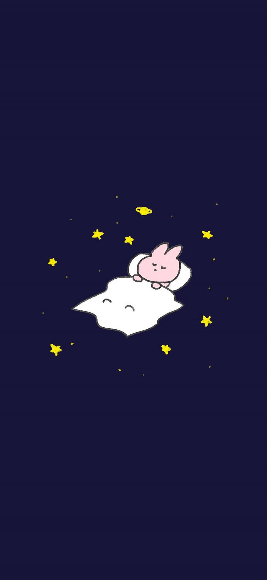 [2436×1125]插画 小兔子 睡觉 星星 苹果手机动漫壁纸图片