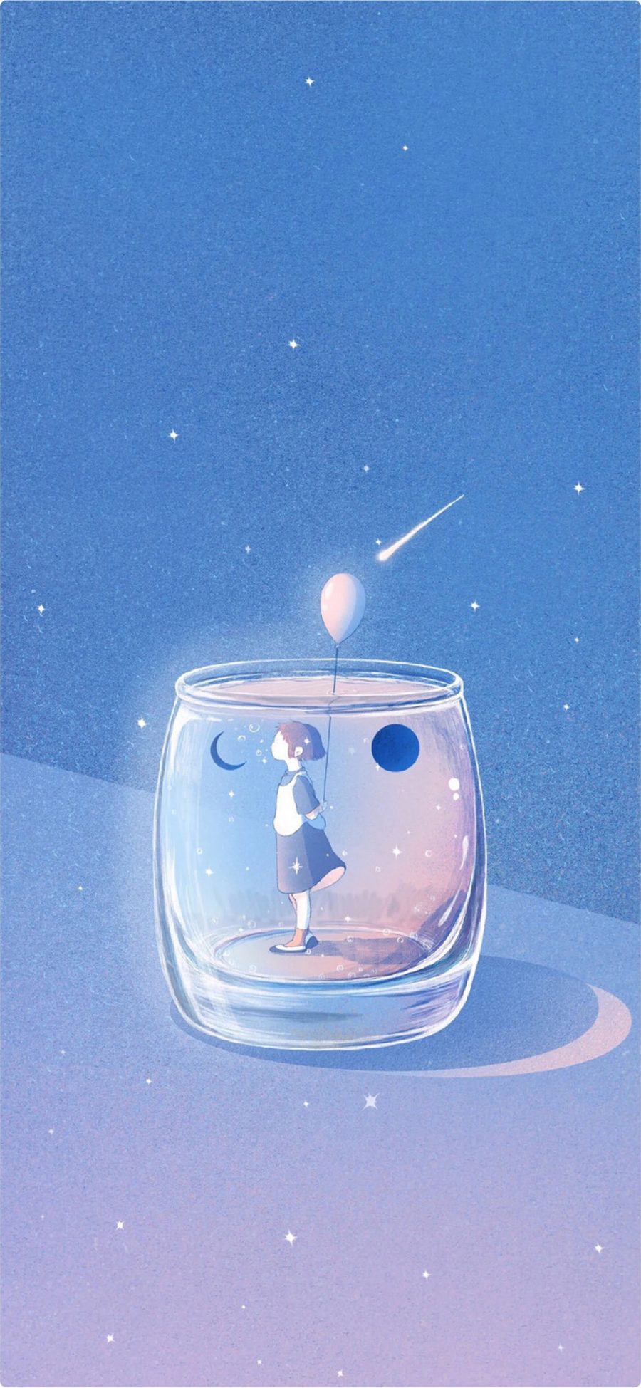 [2436×1125]插画 杯子 玻璃杯 女孩 气球 苹果手机动漫壁纸图片