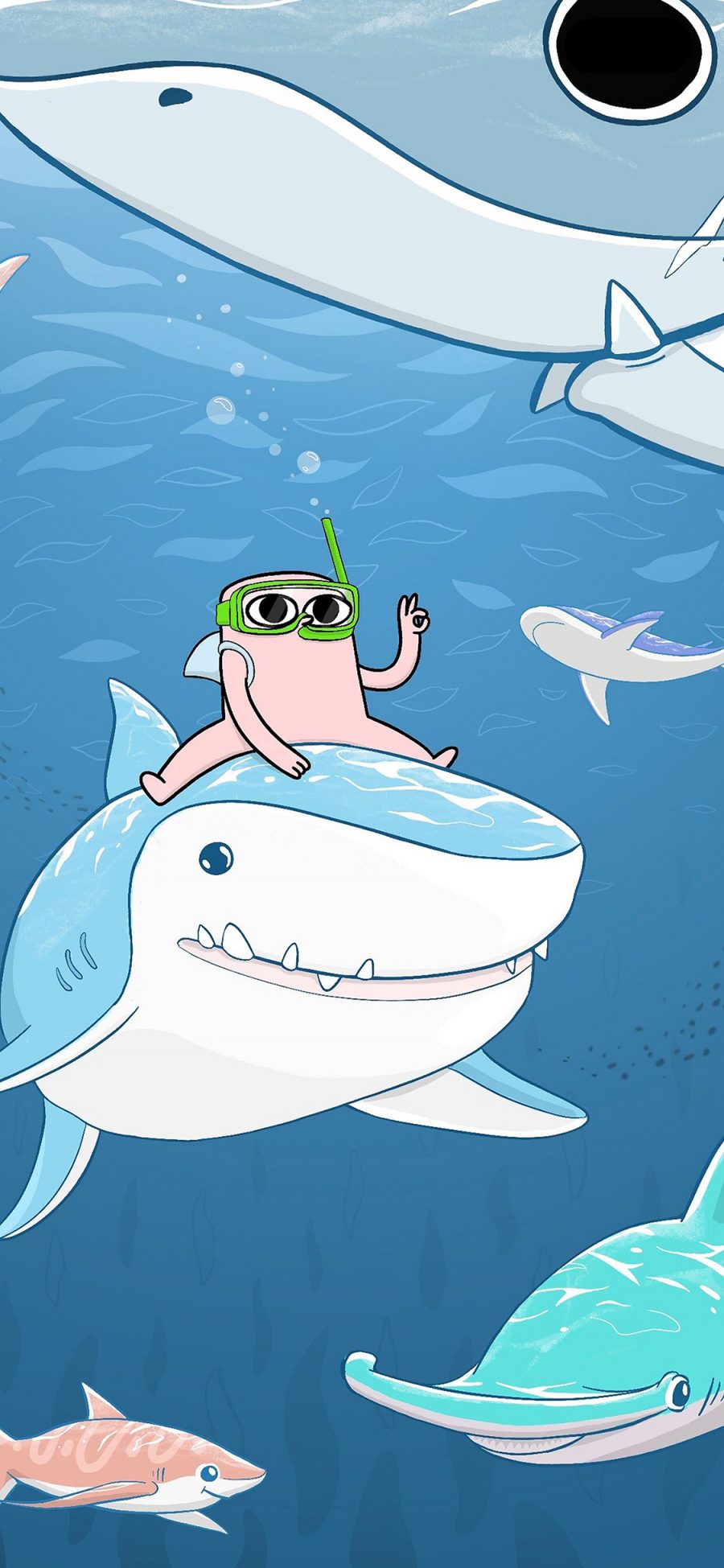 [2436×1125]插画 海洋 趣味 鲨鱼 苹果手机动漫壁纸图片