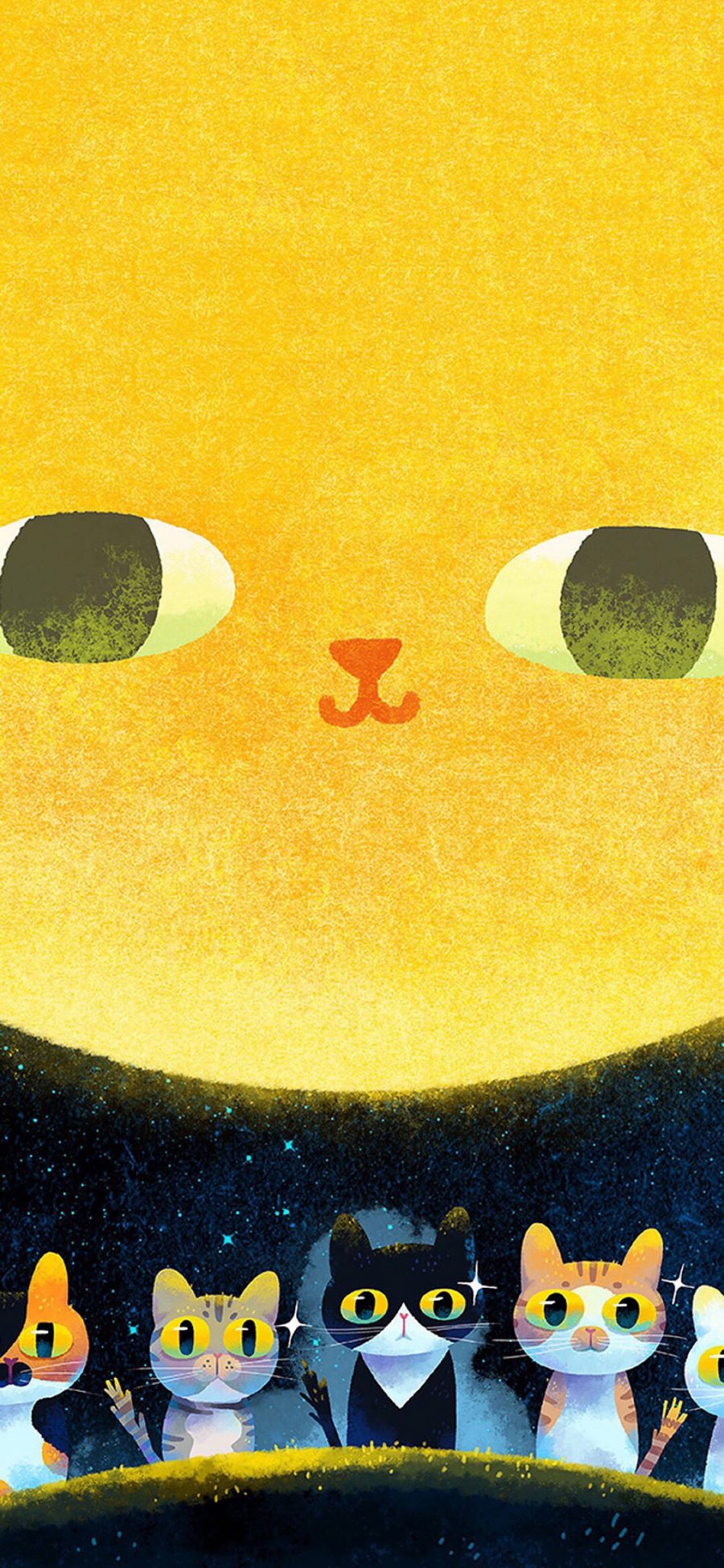 [2436×1125]插画 猫咪 可爱 色彩 苹果手机动漫壁纸图片