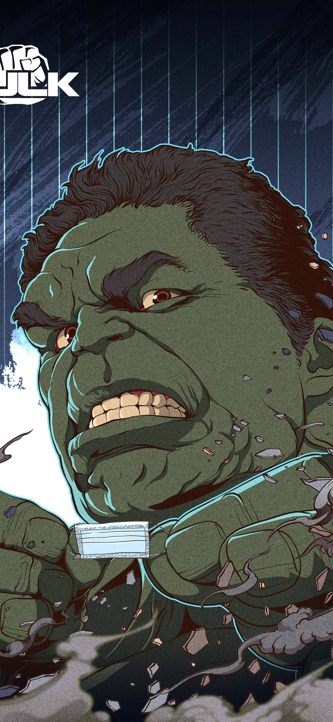 [2436×1125]插画 绿巨人 漫威 疫情 口罩（取自站酷网：插画杨权） 苹果手机动漫壁纸图片