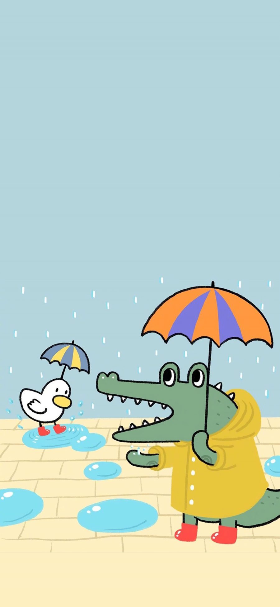 [2436×1125]插画 鳄鱼 鸭子 卡通 苹果手机动漫壁纸图片