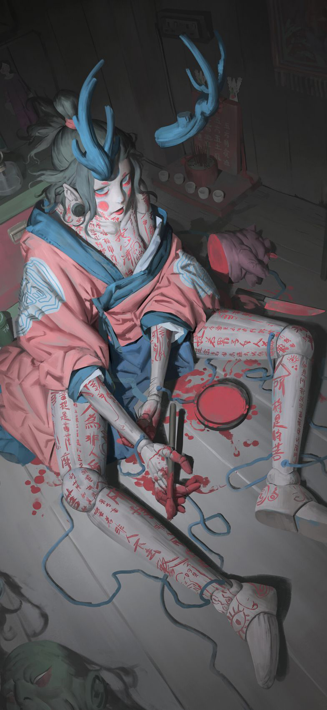 [2436×1125]救赎 日系 插图 恐怖 苹果手机动漫壁纸图片