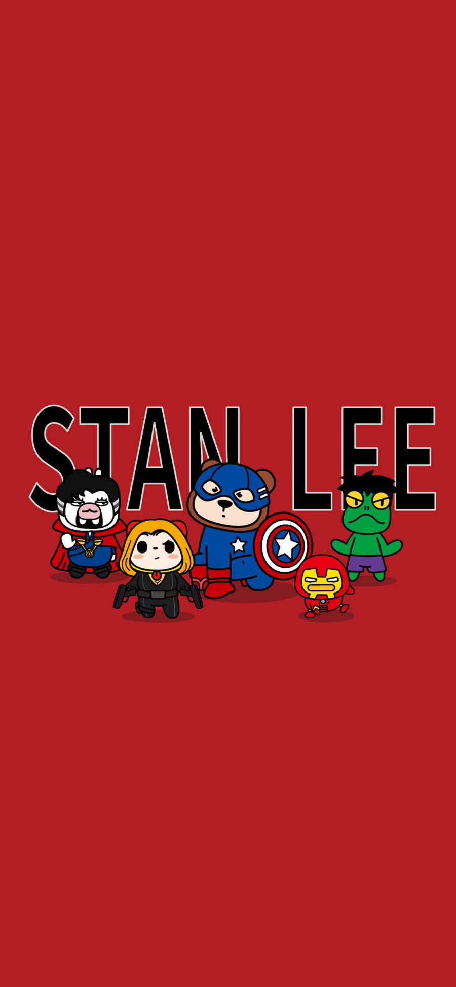 [2436×1125]斯坦·李 Stan Lee 超级英雄 夏萌猫 红色 漫威 苹果手机动漫壁纸图片