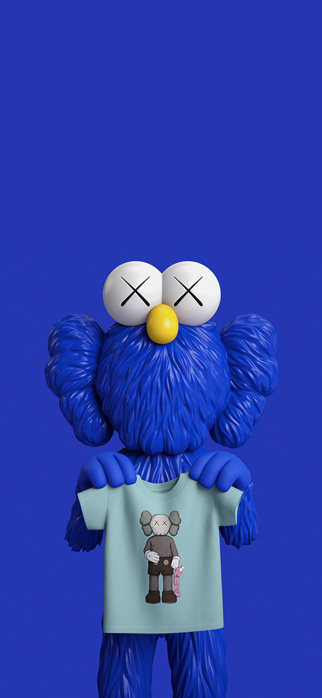 [2436×1125]日本 品牌 潮牌 Kaws T恤 蓝色 苹果手机动漫壁纸图片