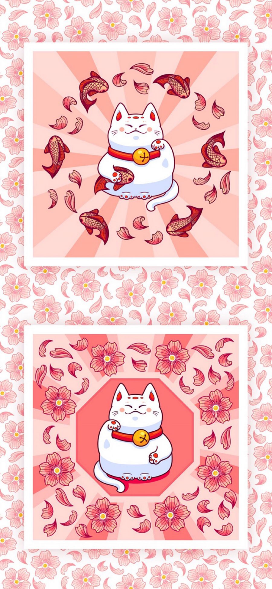 [2436×1125]日本 招财猫 碎花 平铺 苹果手机动漫壁纸图片