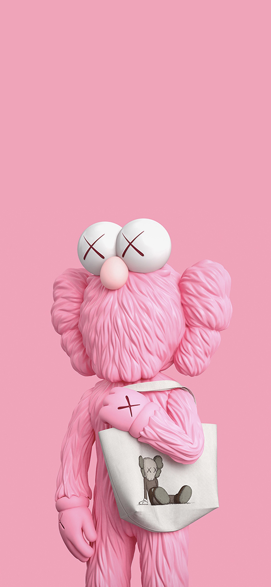 [2436×1125]日本 潮牌 品牌 Kaws 粉色 帆布包 苹果手机动漫壁纸图片