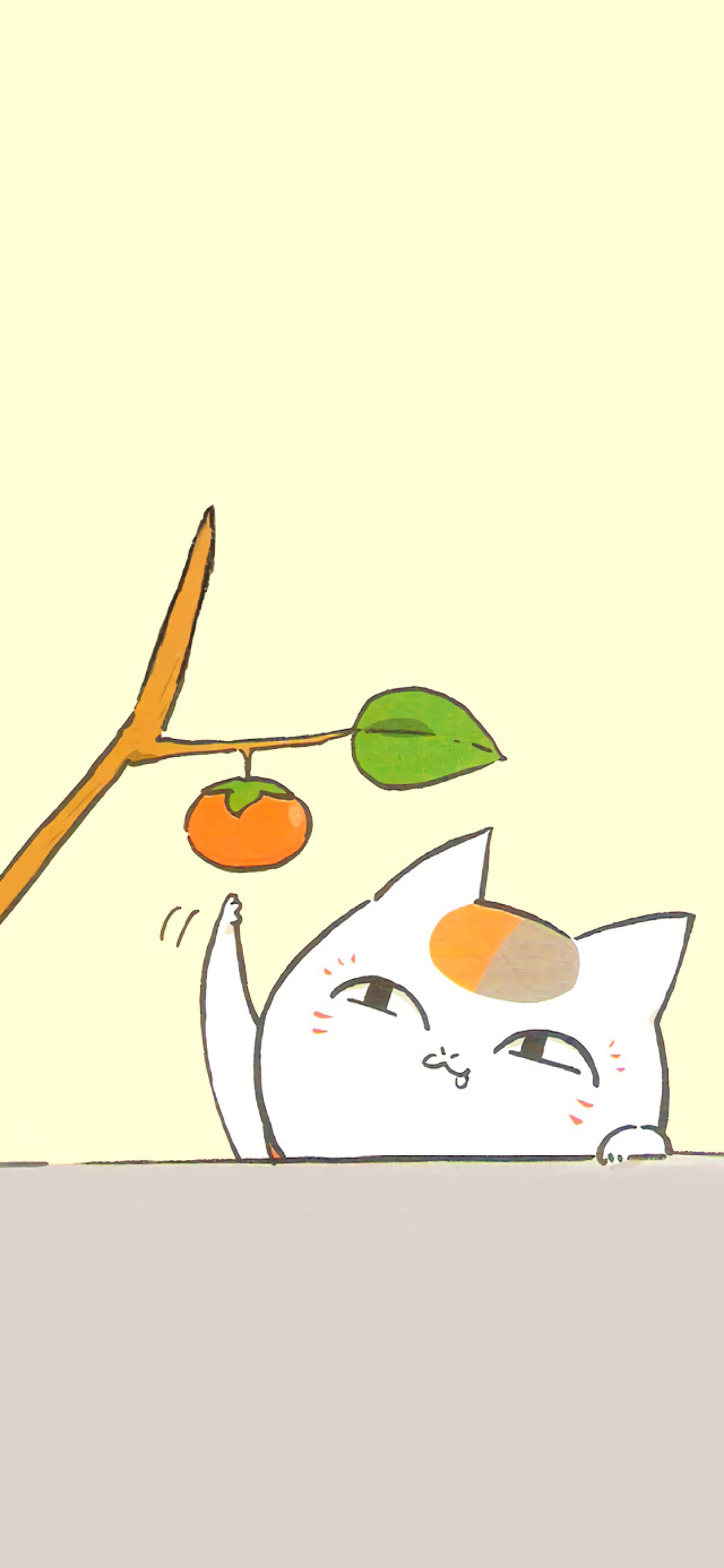 [2436×1125]日漫 夏目友人帐 猫老师 柿子 苹果手机动漫壁纸图片