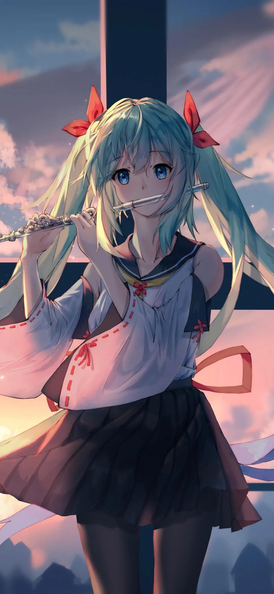 [2436×1125]日漫 少女 初音未来 二次元 苹果手机动漫壁纸图片