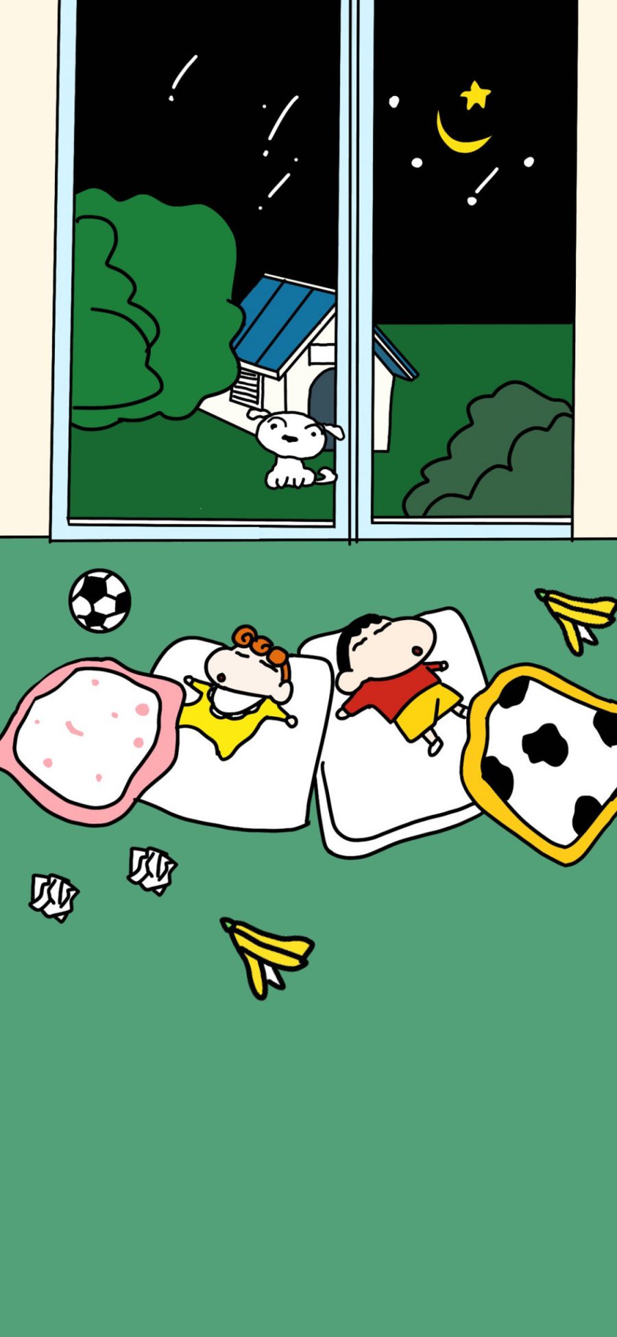 [2436×1125]日漫 蜡笔小新 小葵 睡觉（取自微博：快乐星球在逃居民） 苹果手机动漫壁纸图片