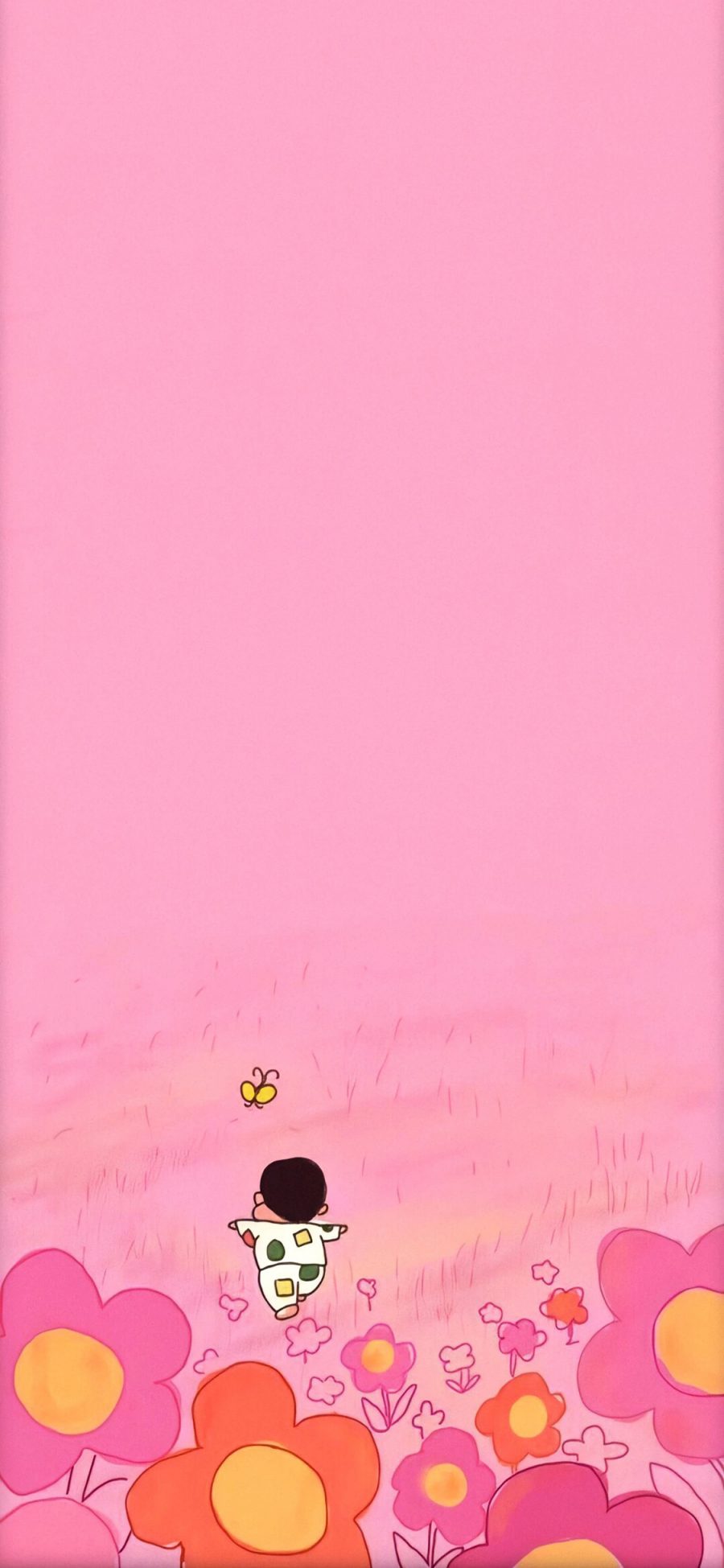[2436×1125]日漫 蜡笔小新 新之助 花朵 粉色 苹果手机动漫壁纸图片