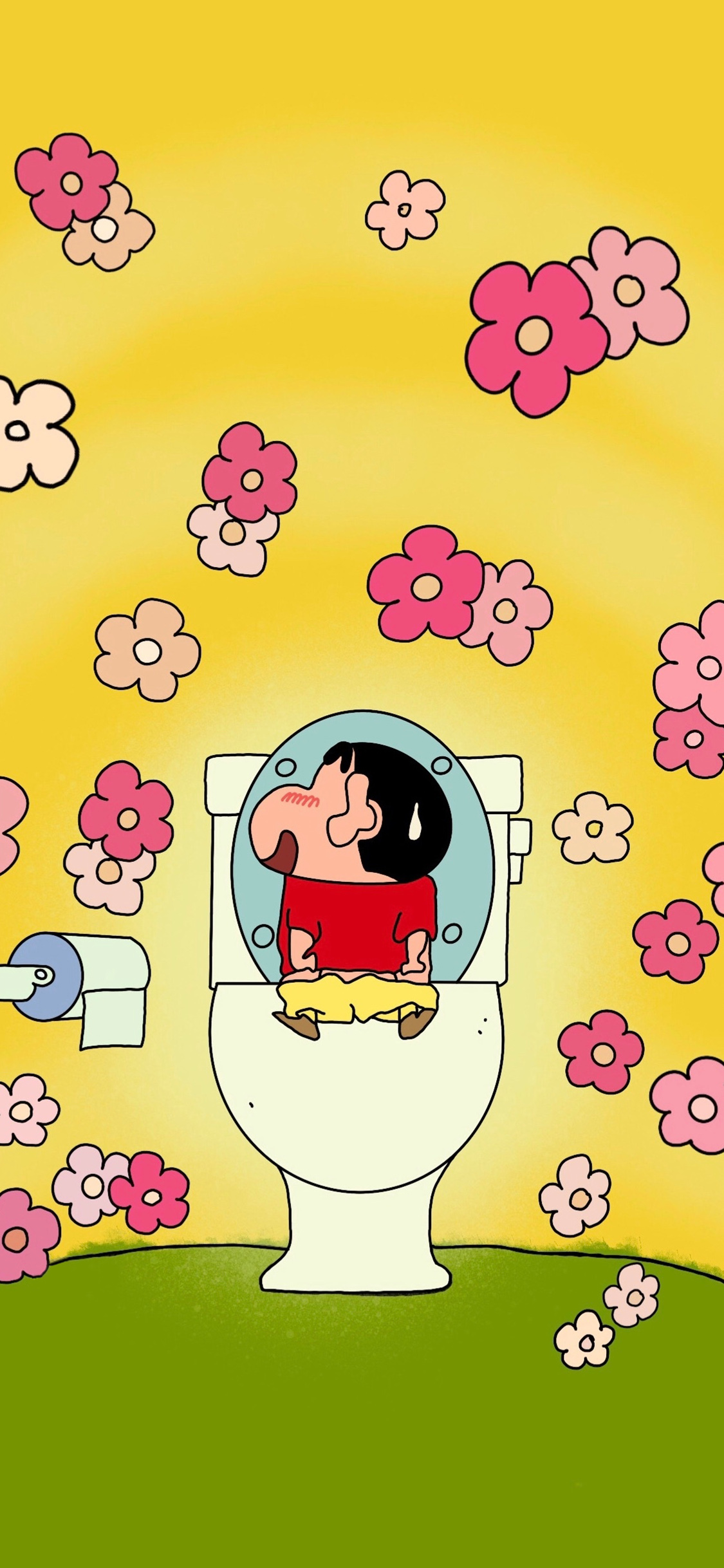 [2436×1125]日漫 蜡笔小新 新之助 马桶 苹果手机动漫壁纸图片