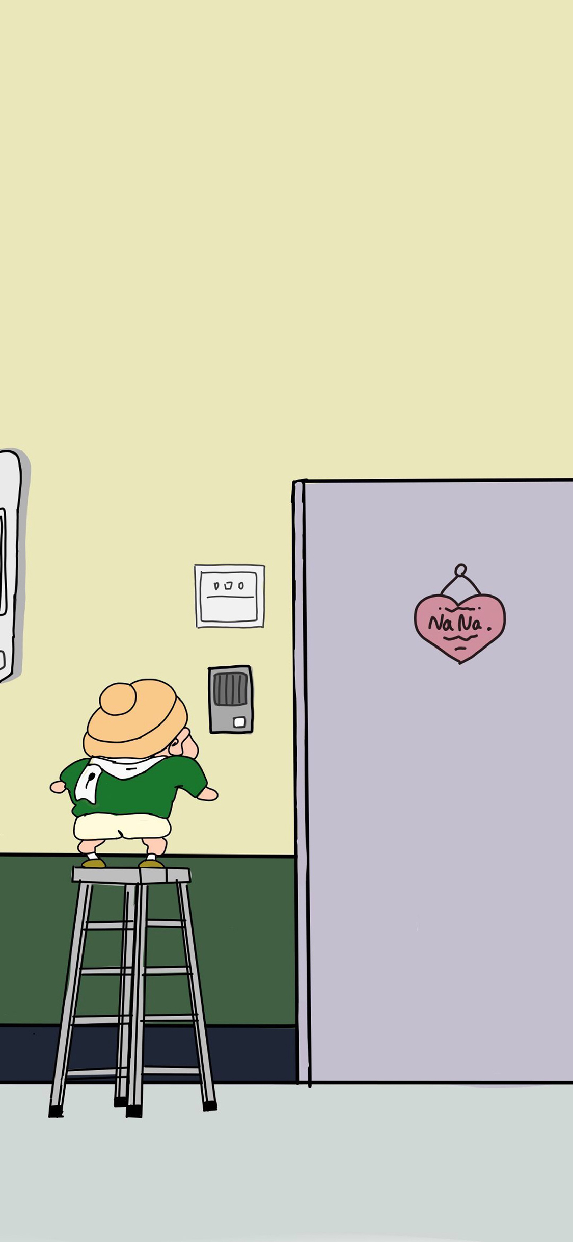 [2436×1125]日漫 蜡笔小新 背影 新之助（取自微博：罪恶女兔） 苹果手机动漫壁纸图片