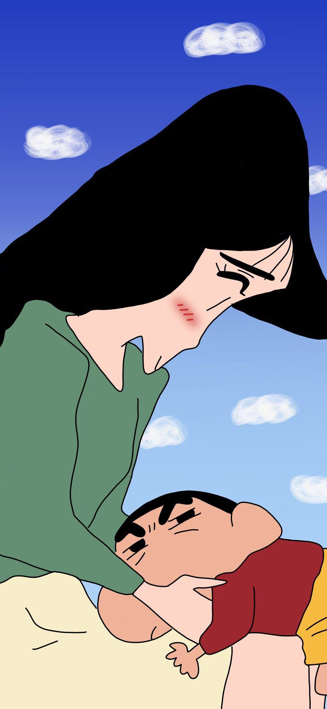 [2436×1125]日漫 蜡笔小新 藤野 新之助（取自微博：罪恶女兔） 苹果手机动漫壁纸图片