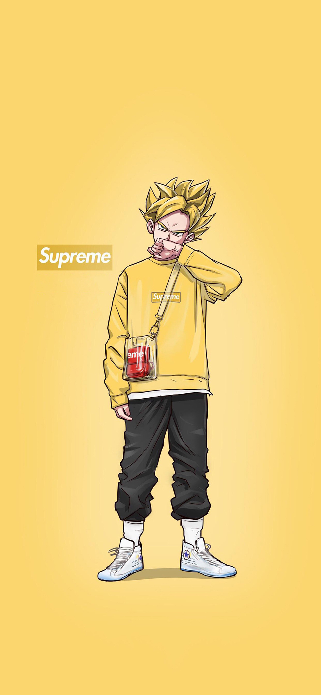 [2436×1125]日漫 龙珠 赛亚人 Supreme 潮图 苹果手机动漫壁纸图片