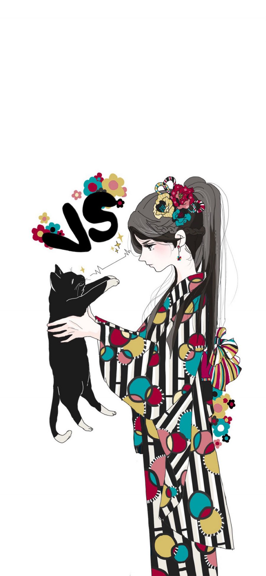 [2436×1125]日系 动漫 少女 黑猫 VS 苹果手机动漫壁纸图片