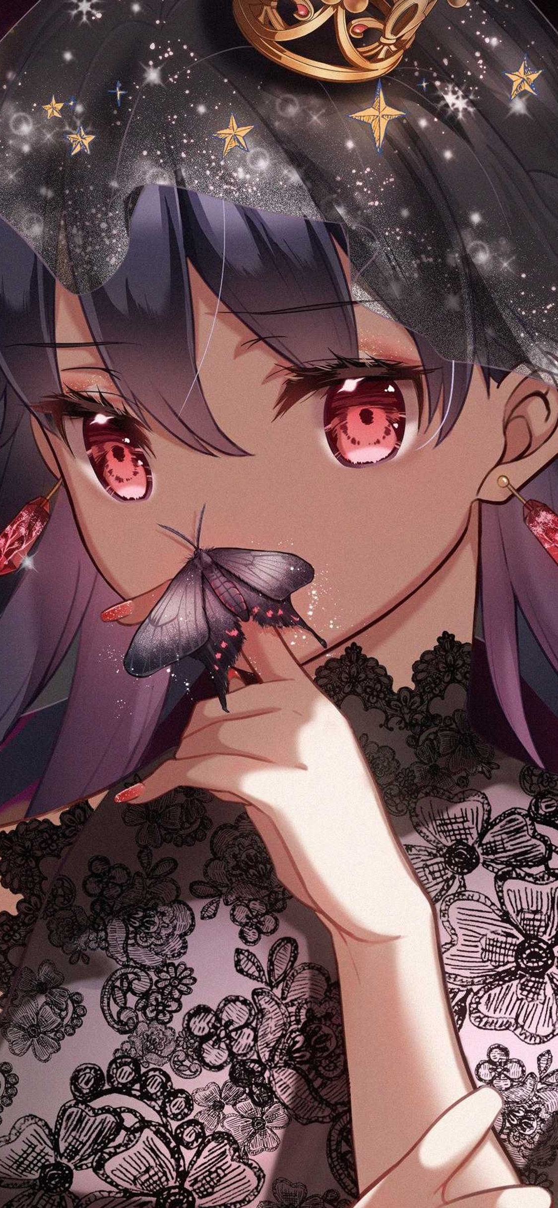 [2436×1125]日系 动漫少女 二次元 蝴蝶 苹果手机动漫壁纸图片