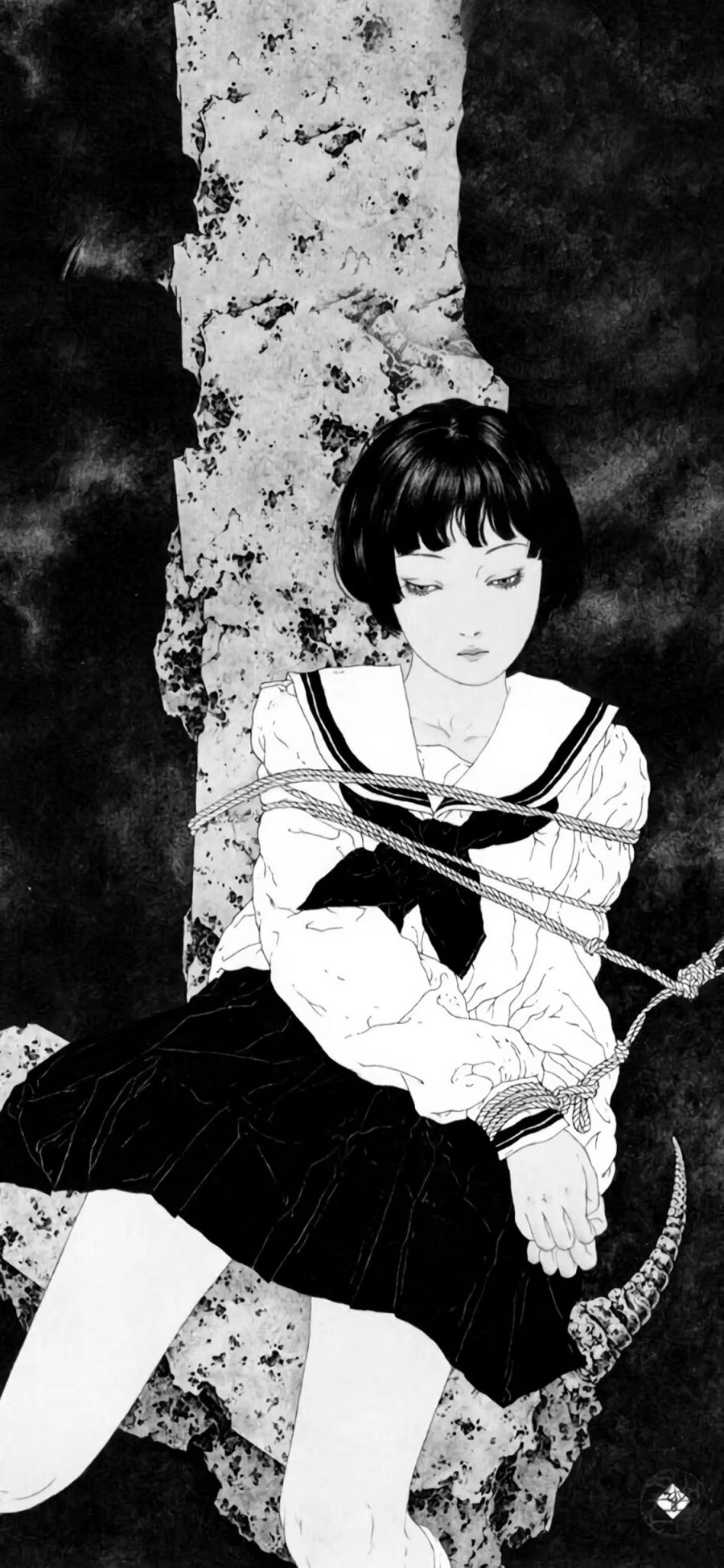 [2436×1125]日系 动漫少女 暗黑 水手服 苹果手机动漫壁纸图片