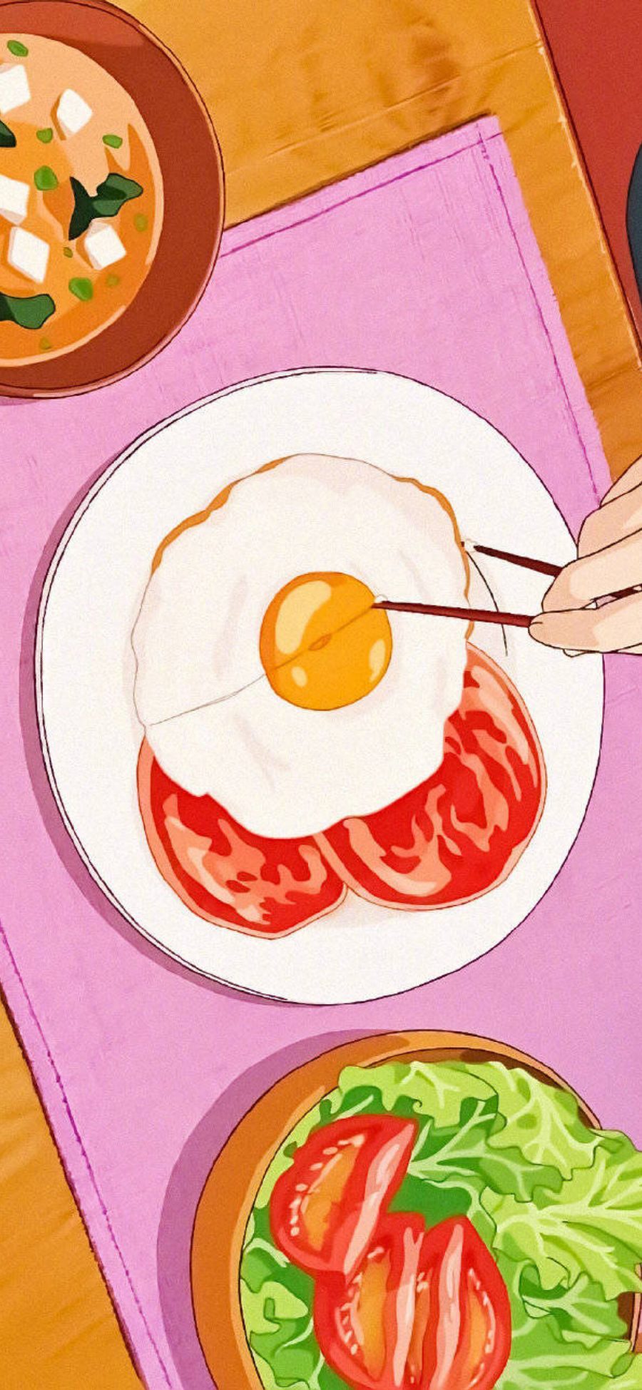 [2436×1125]日系 插图 煎蛋 美食 苹果手机动漫壁纸图片