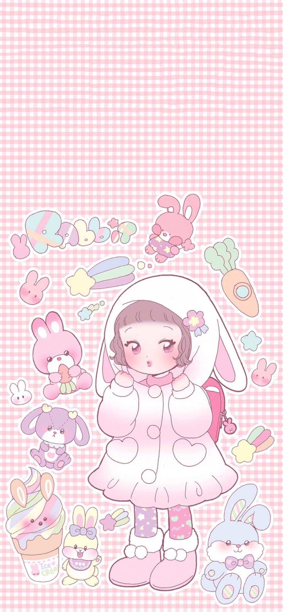 [2436×1125]日系 萝莉 粉色 兔子 苹果手机动漫壁纸图片