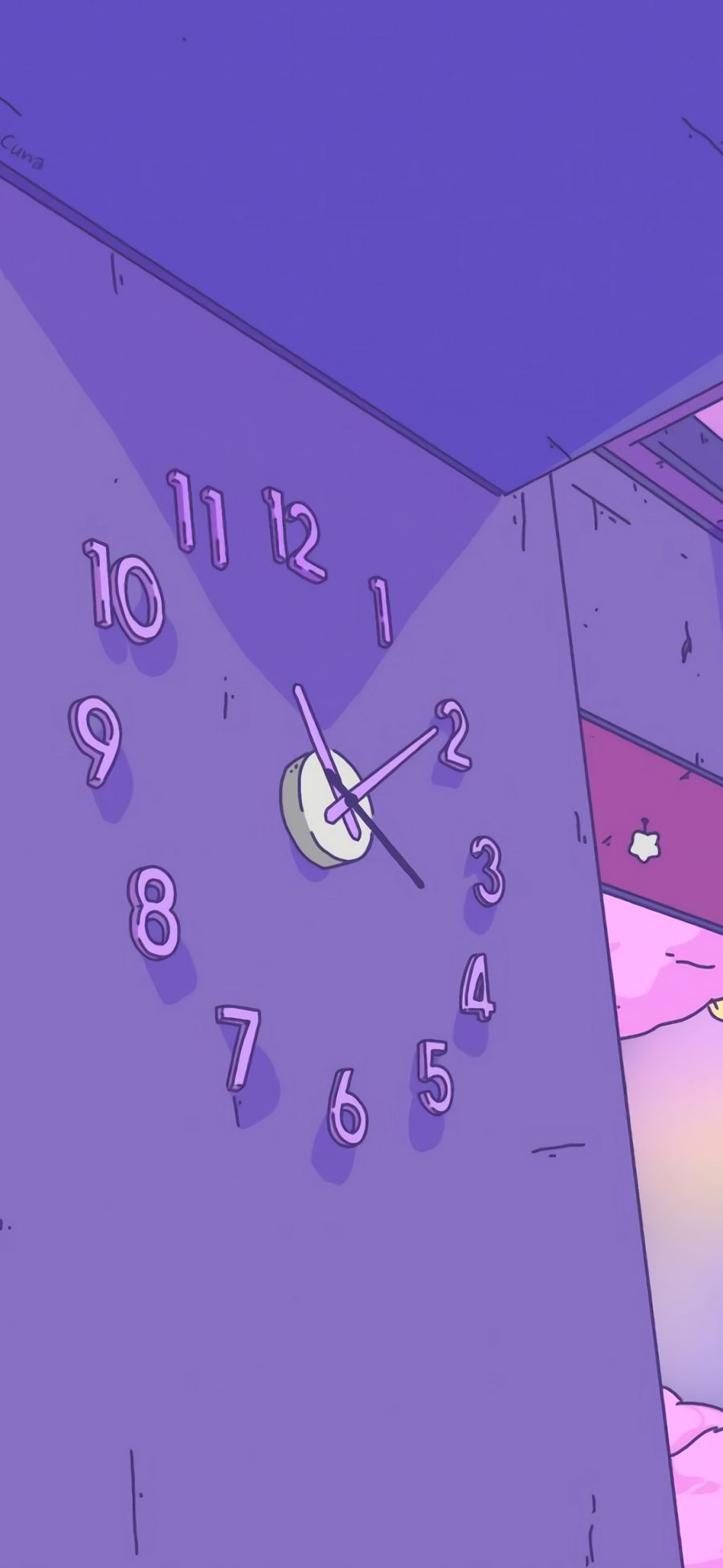 [2436×1125]时钟 数字 紫色 夜晚 苹果手机动漫壁纸图片