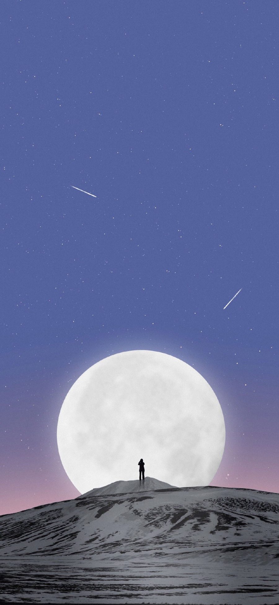 [2436×1125]星空 夜景 山峰 月球 苹果手机动漫壁纸图片