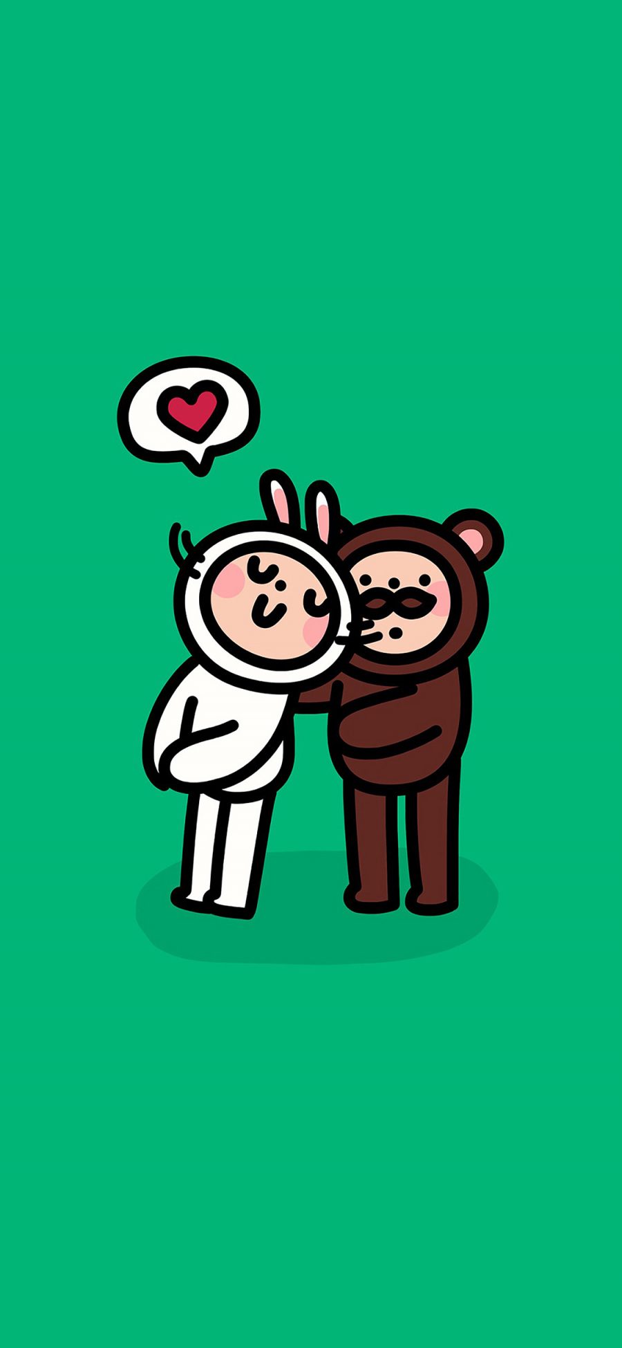 [2436×1125]有机先生 爱你 熊 兔子 可爱 爱心 绿色 苹果手机动漫壁纸图片