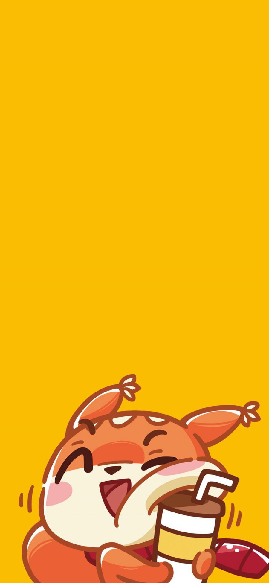 [2436×1125]松鼠 可爱 卡通 饮料 黄色 苹果手机动漫壁纸图片