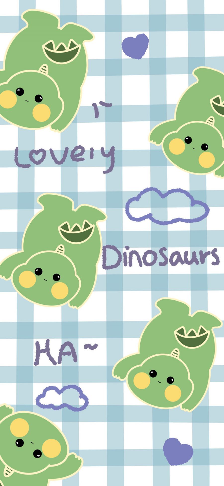 [2436×1125]格子 小恐龙 可爱 平铺（取自微博：王多鱼耶） 苹果手机动漫壁纸图片