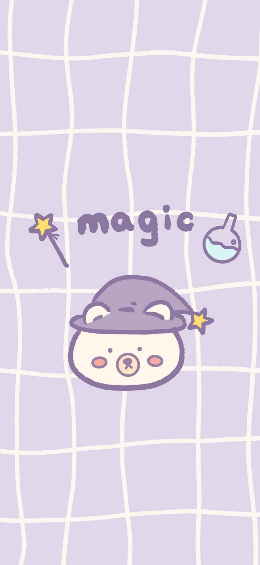 [2436×1125]格子 紫色 小熊 magic 魔法 苹果手机动漫壁纸图片