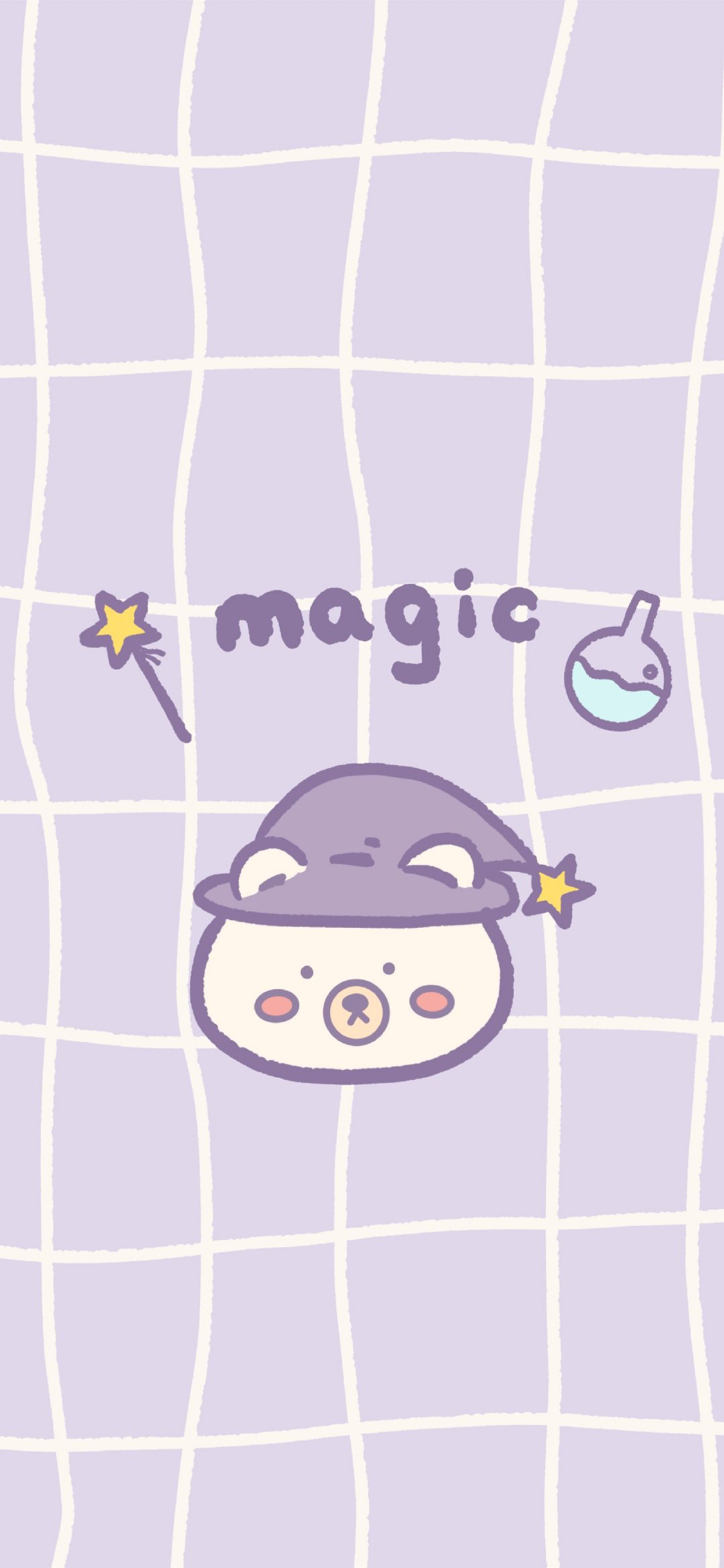 [2436×1125]格子 紫色 小熊 magic 魔法 苹果手机动漫壁纸图片