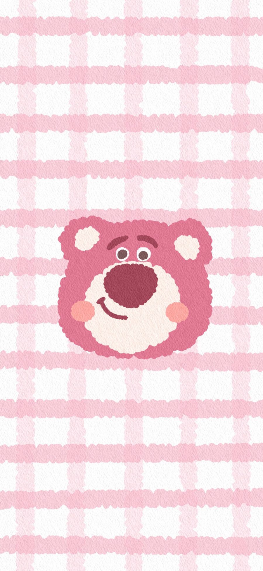 [2436×1125]格子 背景 粉色 草莓熊（取自微博：一只牧牧） 苹果手机动漫壁纸图片