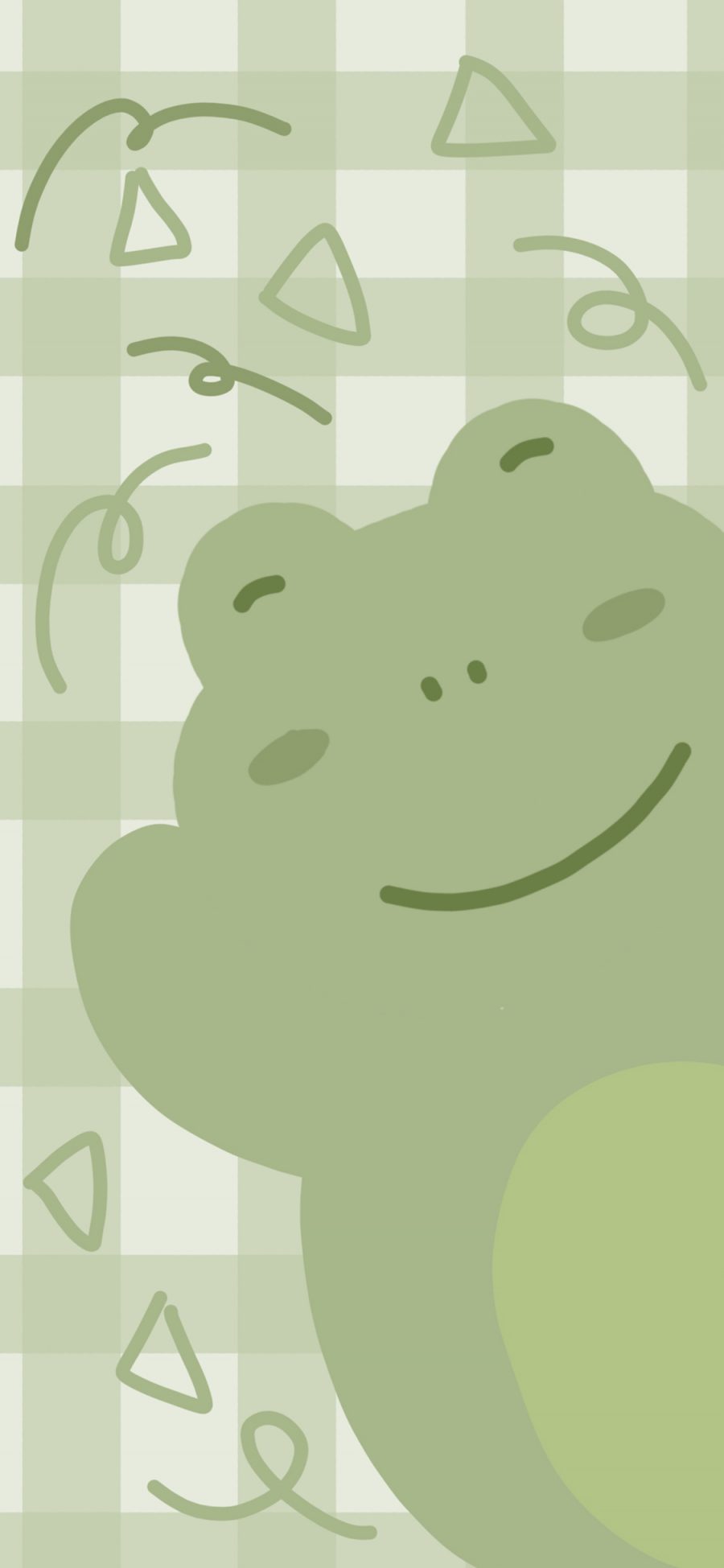 [2436×1125]格子 背景 绿色 小青蛙 苹果手机动漫壁纸图片