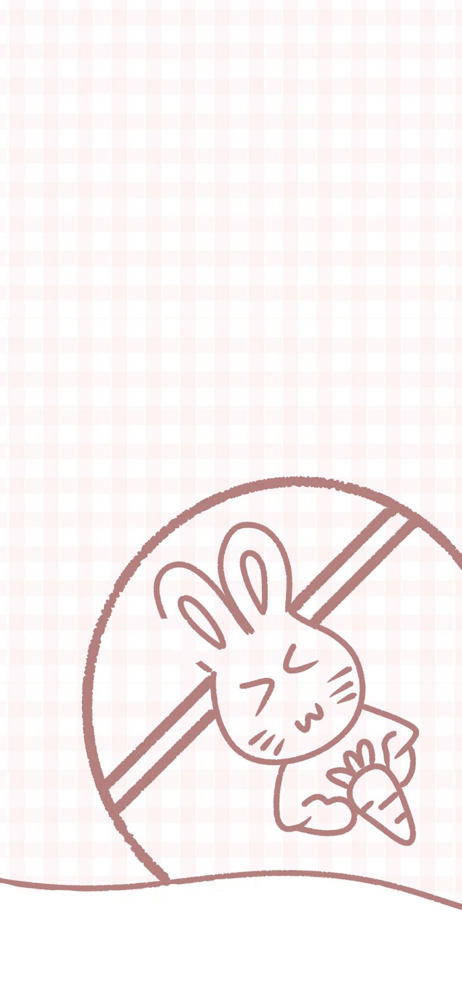 [2436×1125]格子背景 卡通 兔子 胡萝卜 苹果手机动漫壁纸图片