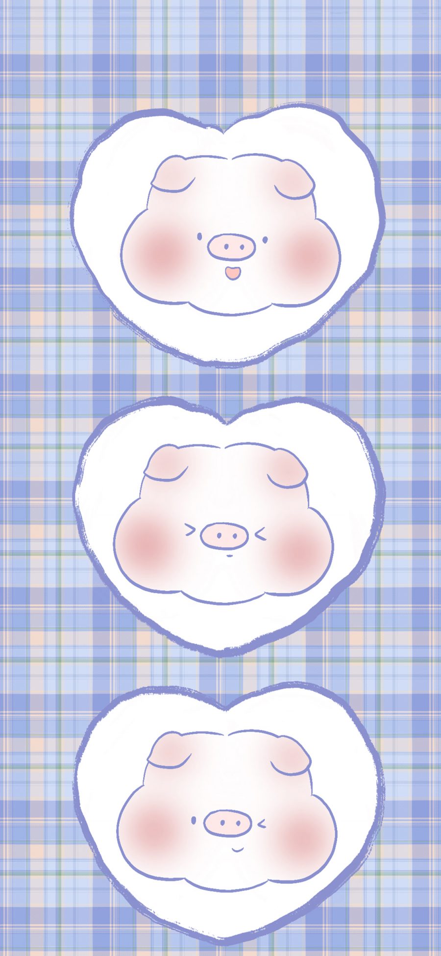 [2436×1125]格子背景 卡通 猪猪 （取自微博：寄喜饼给你喔） 苹果手机动漫壁纸图片