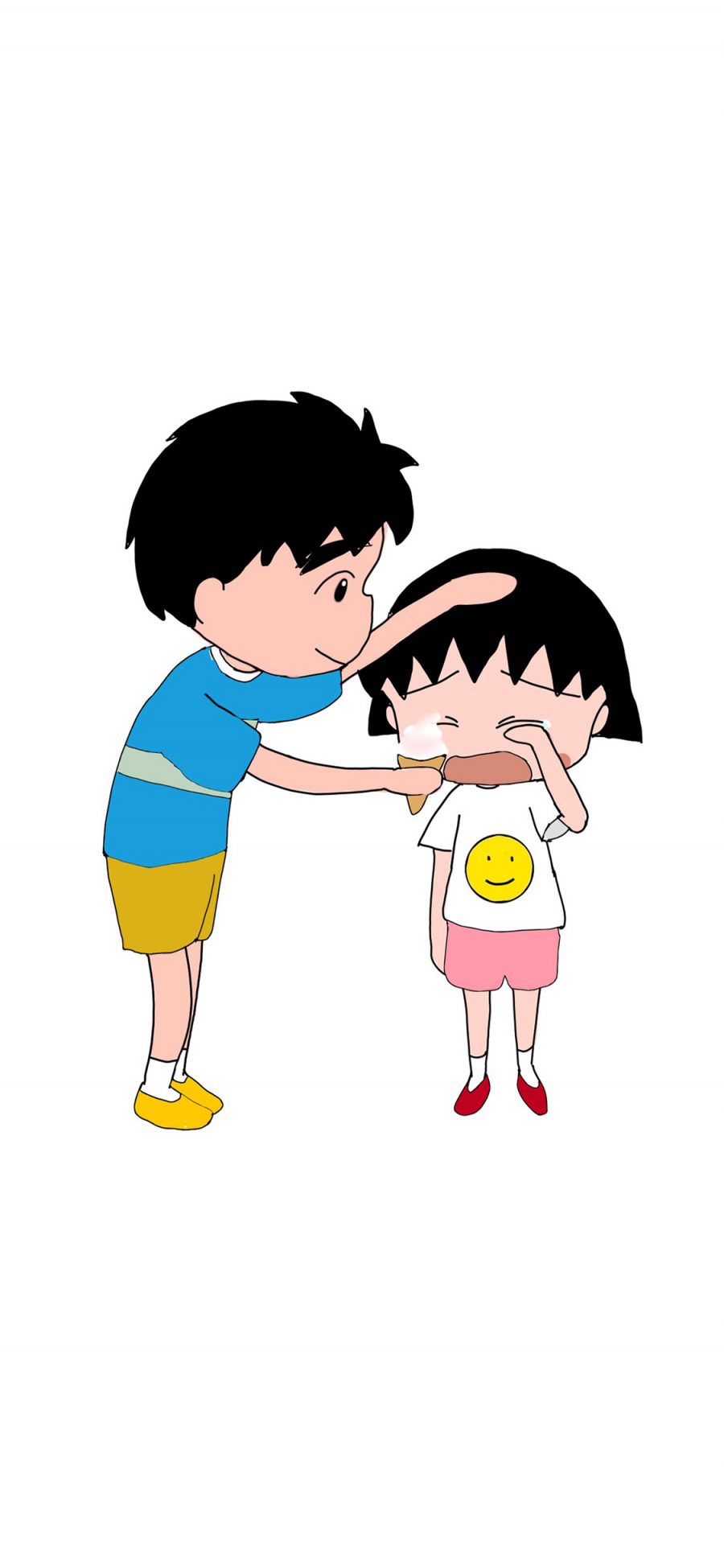 [2436×1125]樱桃小丸子 大野健一 日本 漫画 卡通 哭泣 安慰 苹果手机动漫壁纸图片