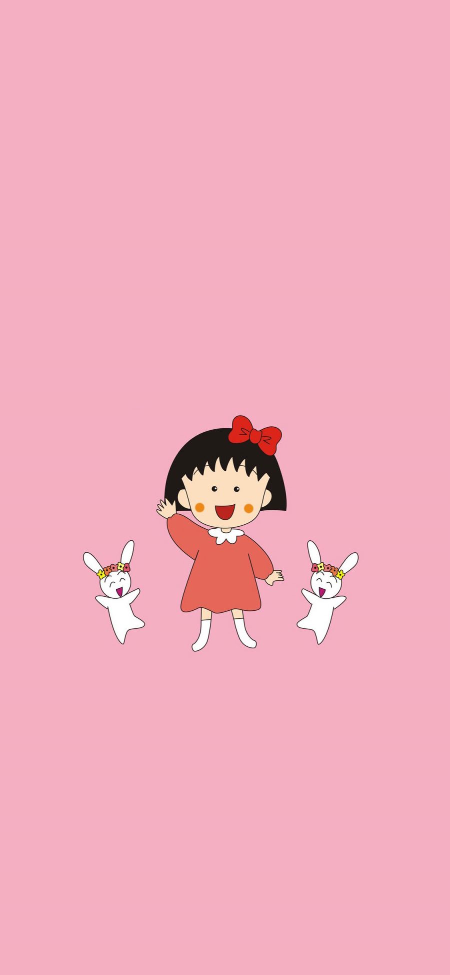 [2436×1125]樱桃小丸子 粉色 卡通 动画 苹果手机动漫壁纸图片