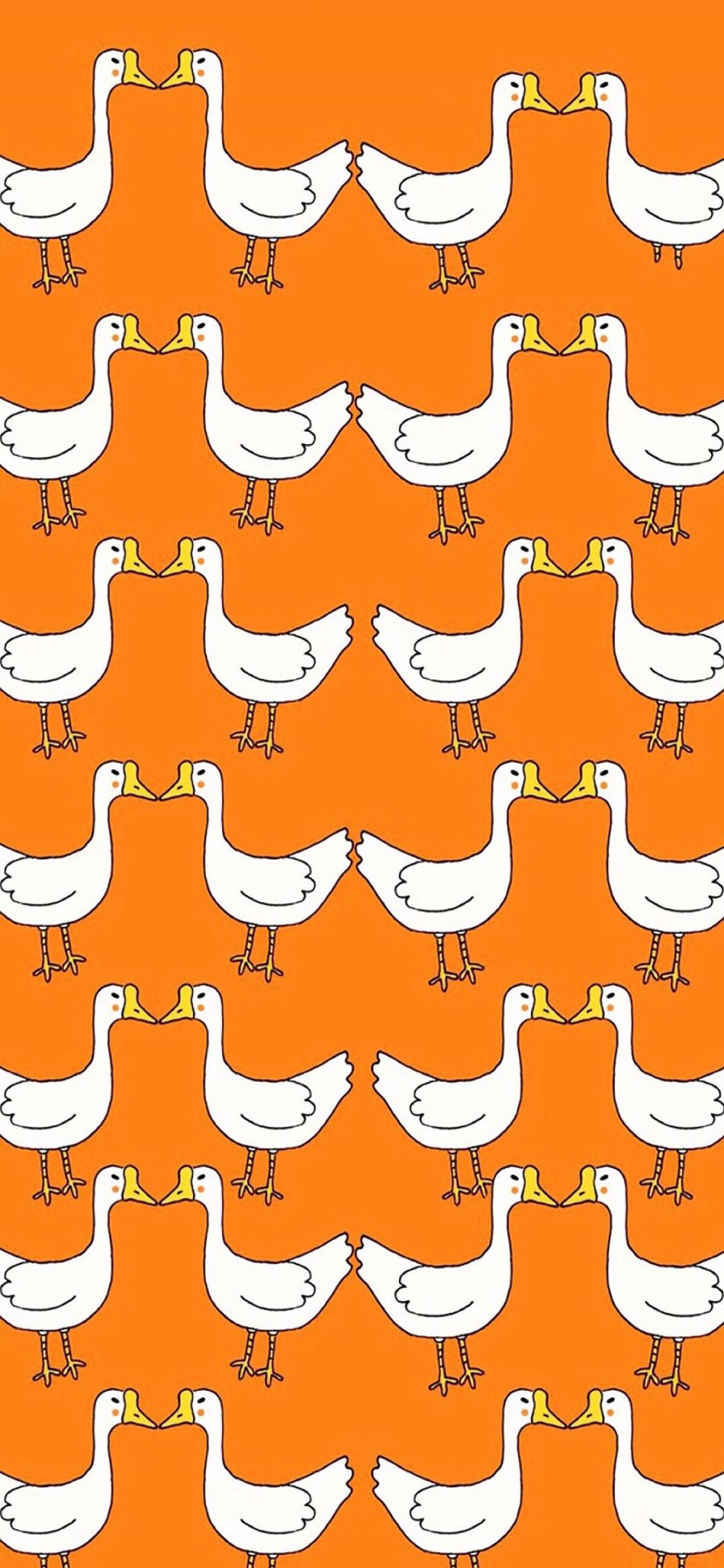 [2436×1125]橙色背景 卡通 白鹅 平铺 苹果手机动漫壁纸图片