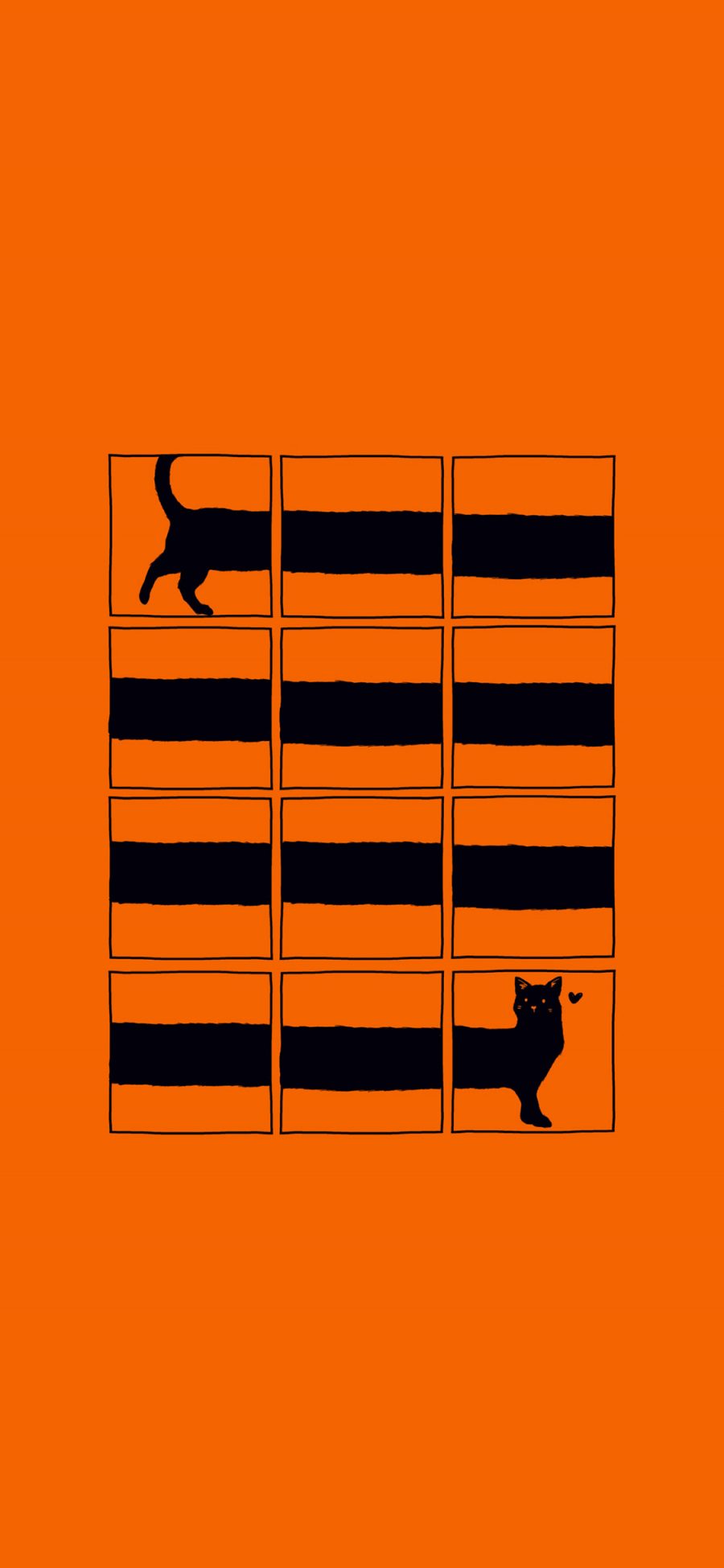 [2436×1125]橙色背景 插图 猫咪 创意 苹果手机动漫壁纸图片