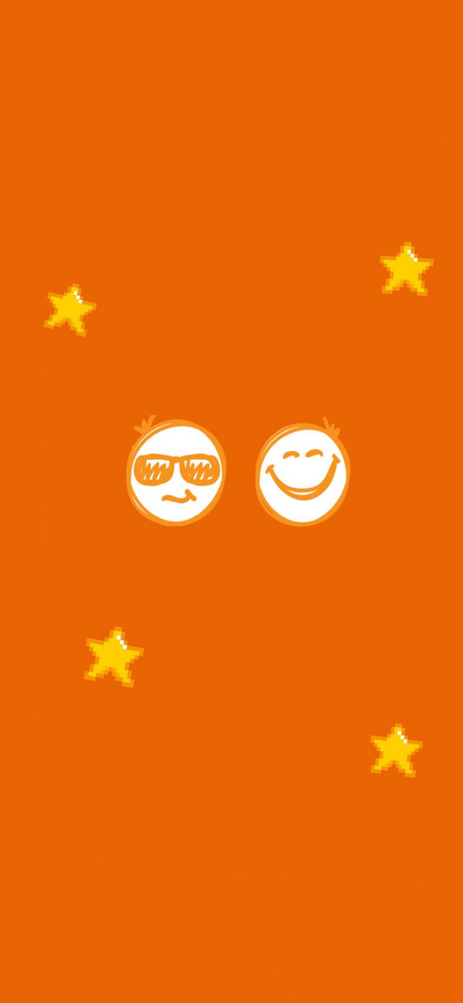 [2436×1125]橙色背景 表情 笑脸 星星 苹果手机动漫壁纸图片