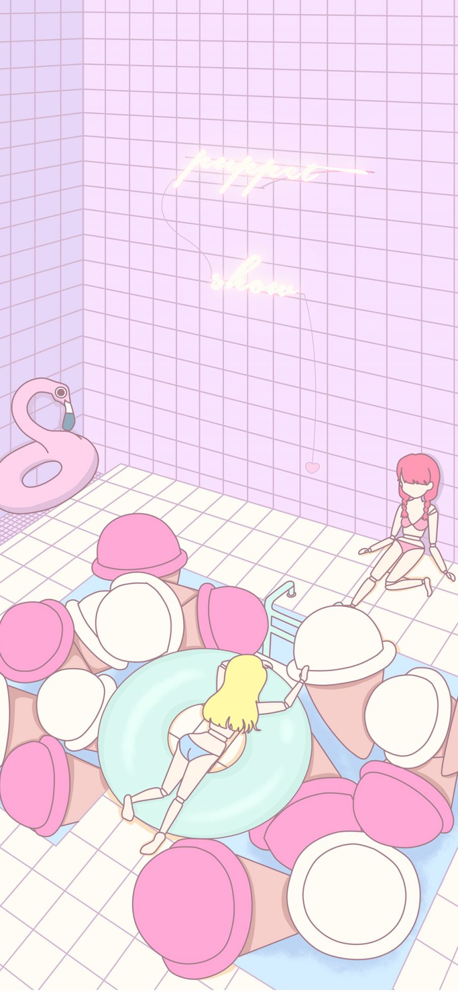 [2436×1125]浴室 泳圈 粉色 苹果手机动漫壁纸图片