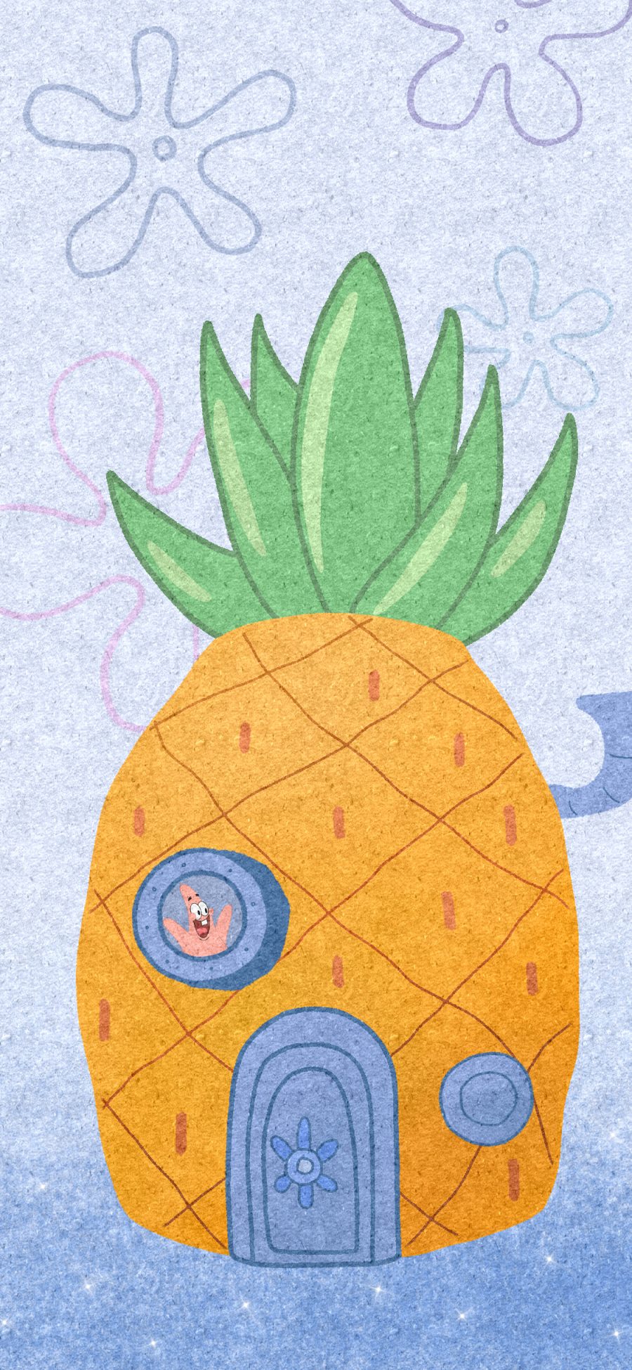[2436×1125]海绵宝宝与派大星 菠萝屋 （取自微博：一棵萝卜胡 ​​​​） 苹果手机动漫壁纸图片
