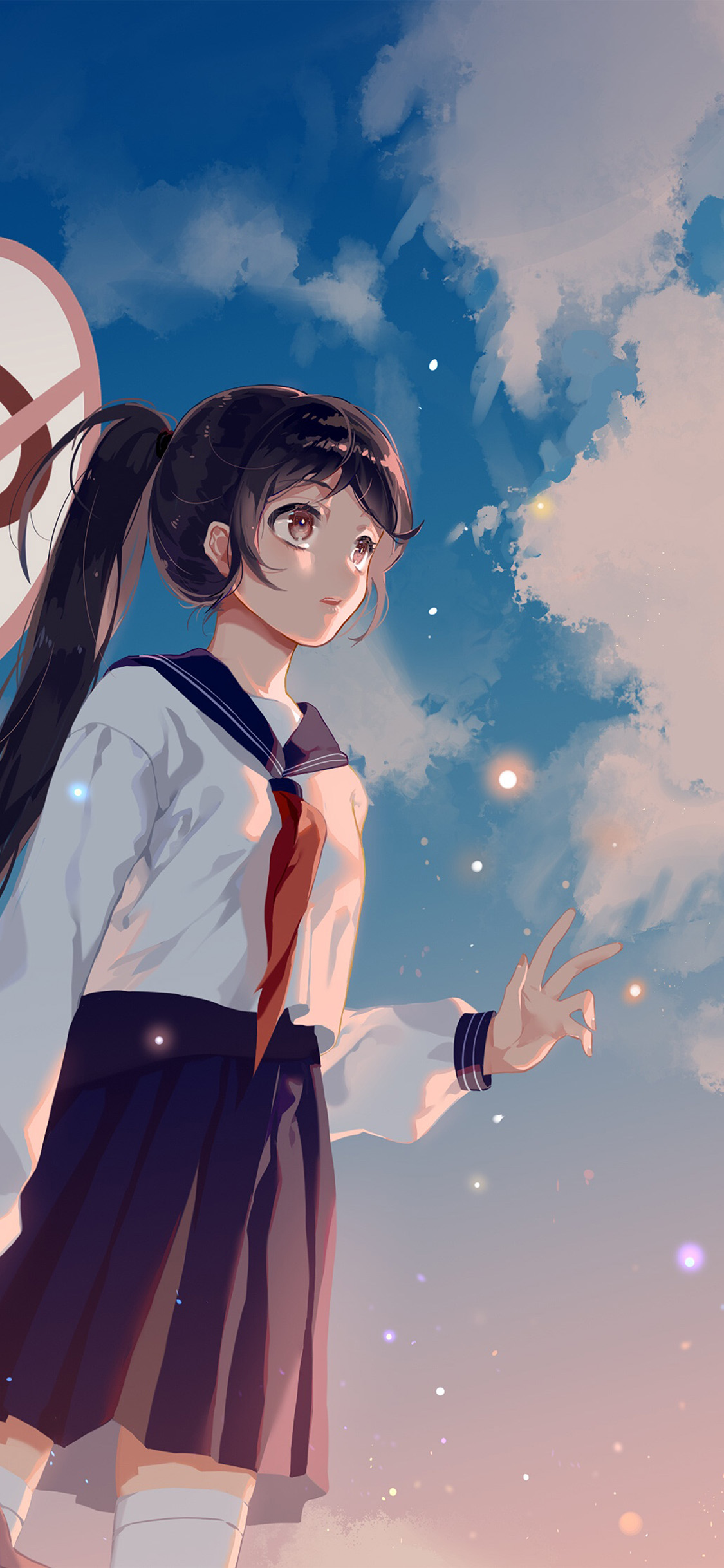 [2436×1125]漫画 少女 站牌 二次元 制服 校服 苹果手机动漫壁纸图片
