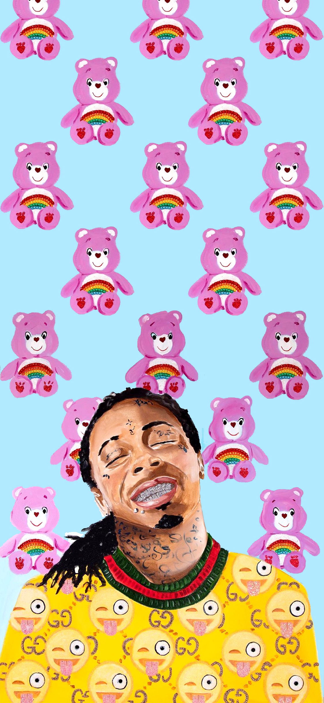 [2436×1125]潮图 品牌 Gucci 彩虹小熊 平铺 苹果手机动漫壁纸图片