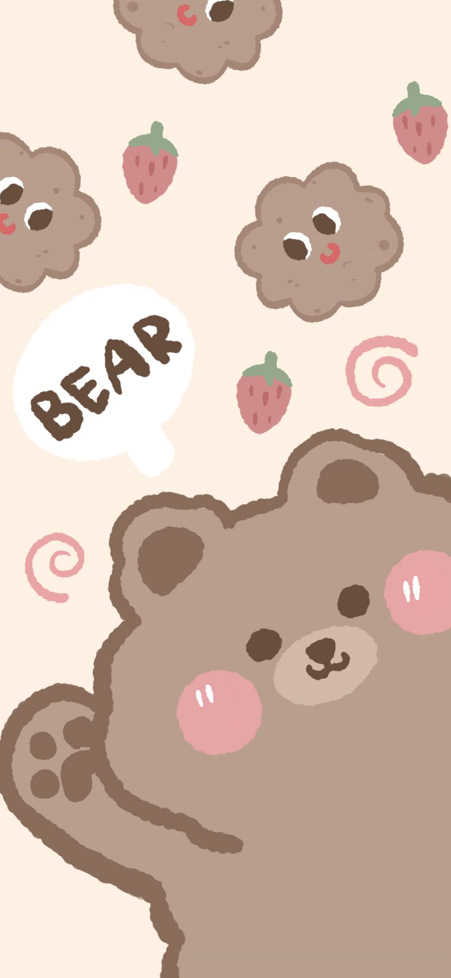 [2436×1125]熊 bear 卡通 可爱 草莓 苹果手机动漫壁纸图片