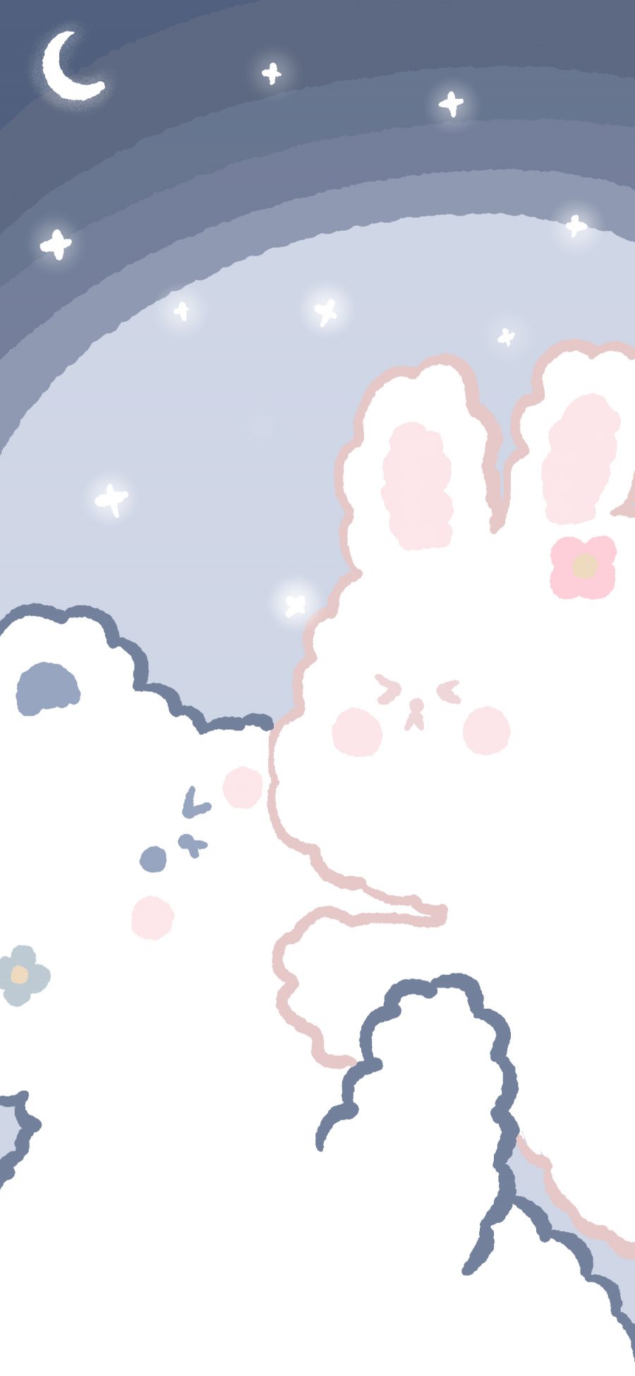 [2436×1125]熊 兔子 月亮 可爱 萌 苹果手机动漫壁纸图片